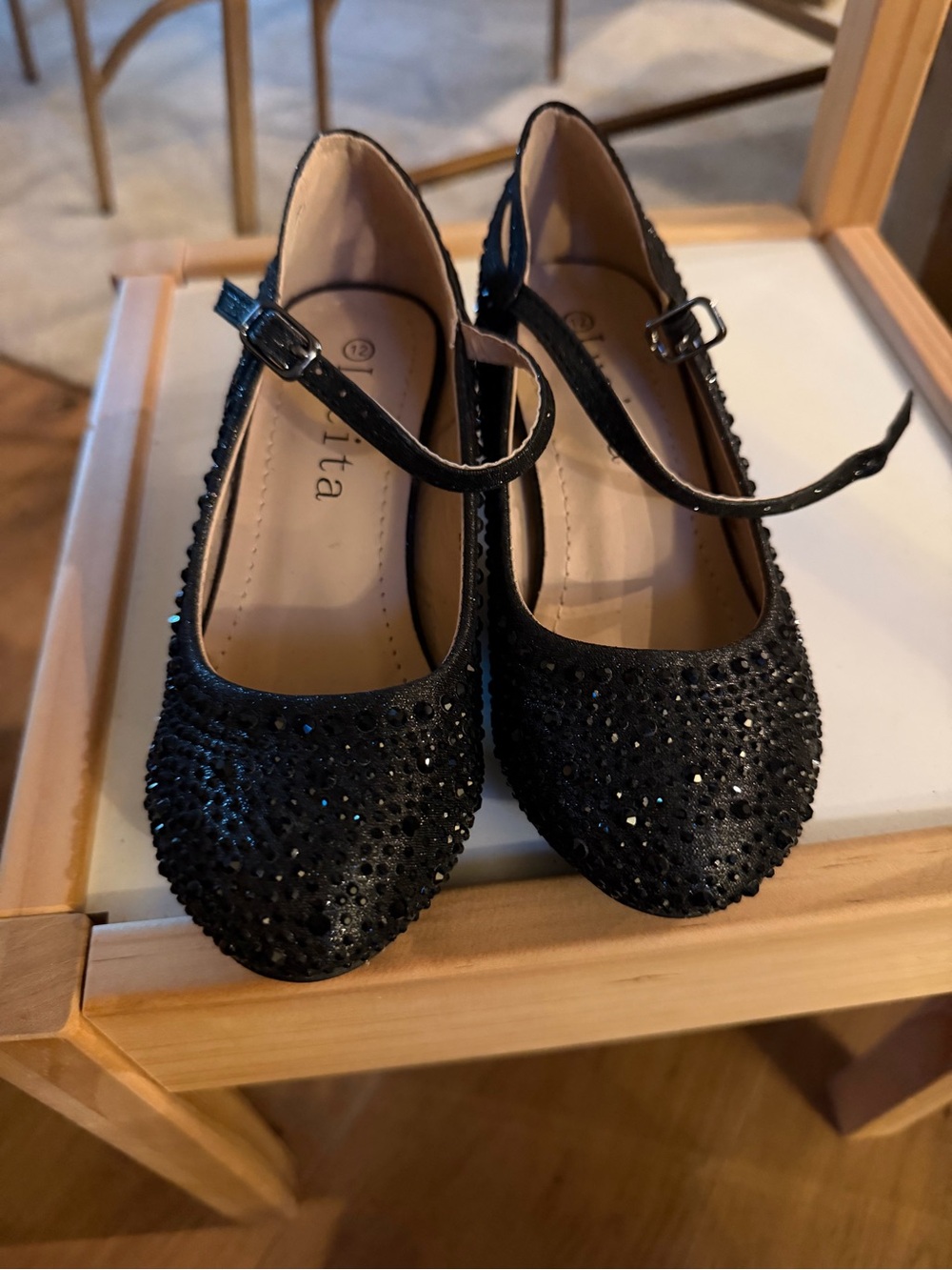 Unbranded Black Glitter Mary Jane Dress Shoes for Kids